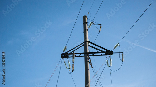 high voltage power lines. wire power source on poles