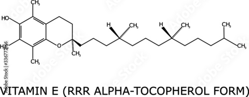 Vitamin E molecular structure vector. Antioxidant present in wheat germ oil, sunflower oil, amongst others