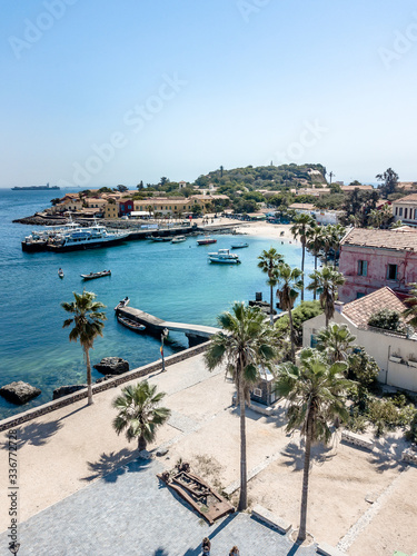 Tableau sur toile Aerial view on Goree Island in Dakar Senegal, slavery island by drone
