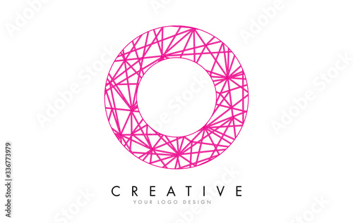Sketched stylized Letter O with Pink Lines Pattern Design.