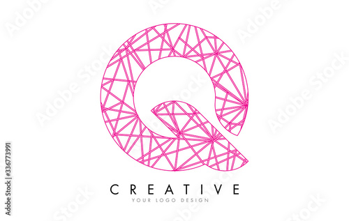 Sketched stylized Letter Q with Pink Lines Pattern Design.