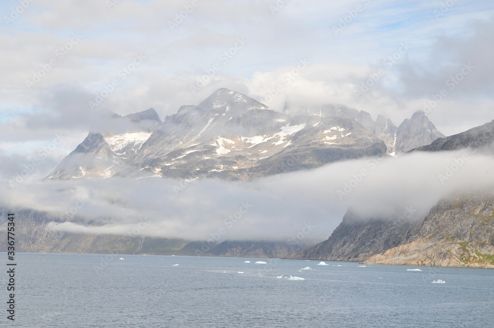 Prince christianssund passage, greenlandic mountains from abord the ship
