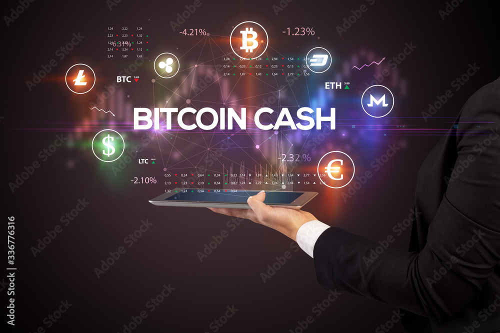 Close-up of a touchscreen with BITCOIN CASH inscription, business opportunity concept Close-up of a touchscreen with BITCOIN CASH inscription, business opportunity concept