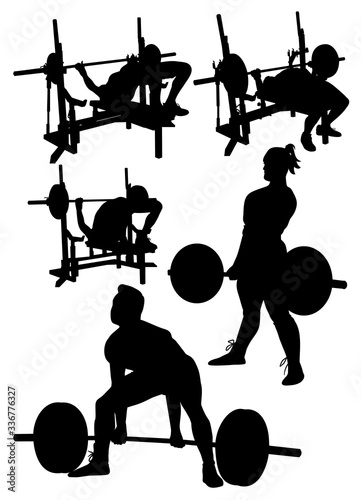 silhouettes of powerlifting athletes vector