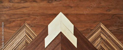 wooden mosaic, wooden inlay, mountain peaks