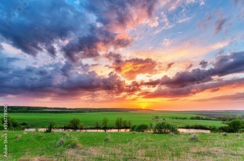 Sunset over plain. Russian landscape