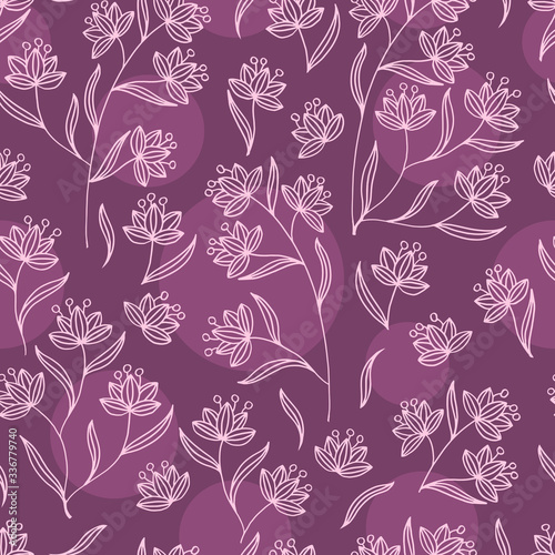 Abstract seamless pattern with flowers on a maroon background