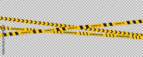 Quarantine coronavirus tape border background. Warning coronavirus quarantine yellow and black stripes.