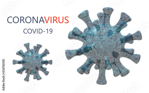 Pandemic coronavirus. Several transparent blue-black bacteria on a white background. Layered illustration. 3D rendering illustration