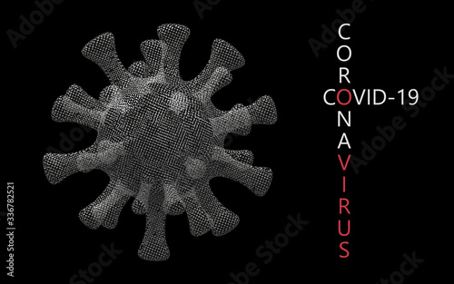 Pandemic coronavirus. Transparent bacterium on a black background. Layered illustration. 3D rendering illustration 