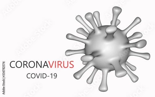 Pandemic coronavirus. White bacterium with a grid on a white background. Layered illustration. Close up. 3D rendering illustration