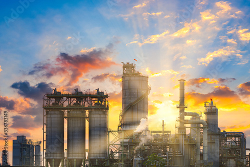 Power plant gas or oil for industry at twilight, Power plant with sunlight