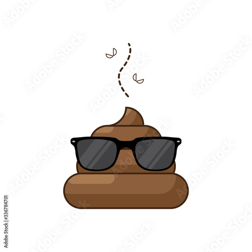 Shit icon, shit emoticon with sunglasses, symbol, emoji, illustration.