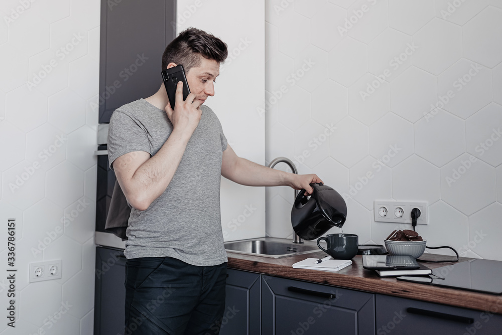 man works remotely at home and seizes stress man works remotely at home and seizes stress