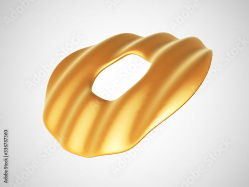 3D golden wavy torus isolated on white background. Glamorous and luxury golden decoration element. Vector illustration of torus geometric shape.