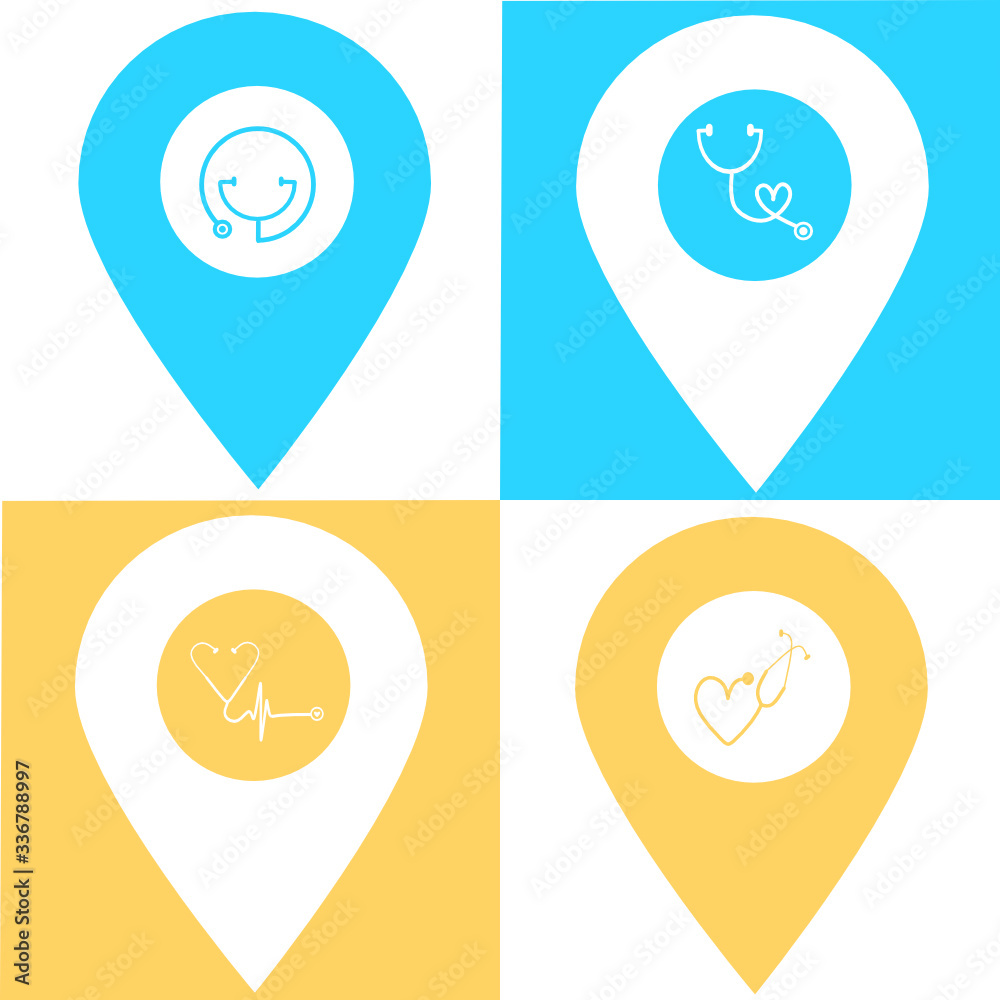 Set of stethoscope location map pin icon. Element of map point for mobile concept and web apps. Icon for website design and development, app development. Premium hospital, clinic, pharmacy icon sign Set of stethoscope location map pin icon. Element of map point for mobile concept and web apps. Icon for website design and development, app development. Premium hospital, clinic, pharmacy icon sign