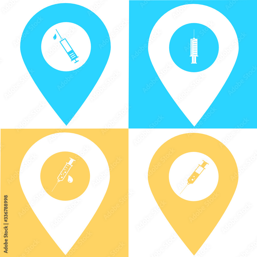 Set of syringe location map pin icon. Element of map point for mobile concept and web apps. Icon for website design and development, app development. Premium hospital, clinic, pharmacy icon sign Set of syringe location map pin icon. Element of map point for mobile concept and web apps. Icon for website design and development, app development. Premium hospital, clinic, pharmacy icon sign