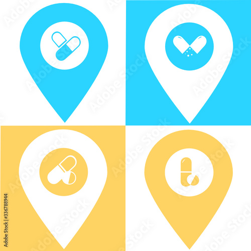 Set of medicine location map pin icon. Element of map point for mobile concept and web apps. Icon for website design and development, app development. Premium hospital, clinic, pharmacy icon sign