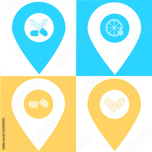 Set of vitamin location map pin icon. Element of map point for mobile concept and web apps. Icon for website design and development, app development. Premium hospital, clinic, pharmacy icon sign