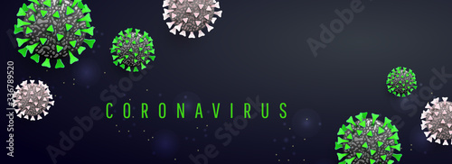 Pandemic epidemic virus or bacteria infection cells on a dark horizontal background