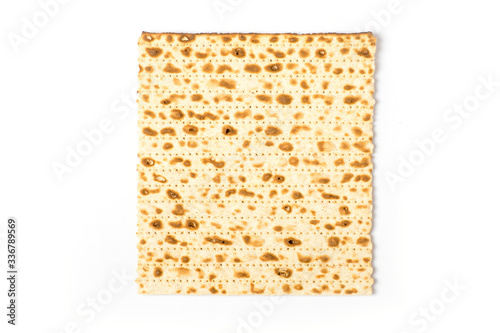 Top view of flatbread matzo isolated on white