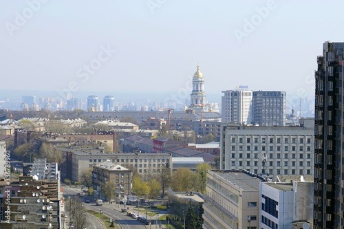 Europe, Kiev, Ukraine - April 2020: Smog enveloped the city. Due to forest fires in the Chernobyl zone.