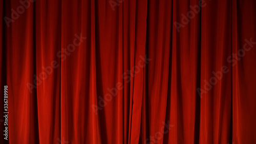 Texture of red pleated fabric. theater backstage