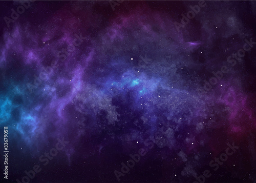 Vector cosmic watercolor illustration. Colorful space background with stars
