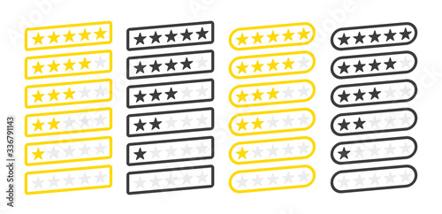 Five stars inclined four collection customer product rating review flat icon for apps and websites on white background. Vector