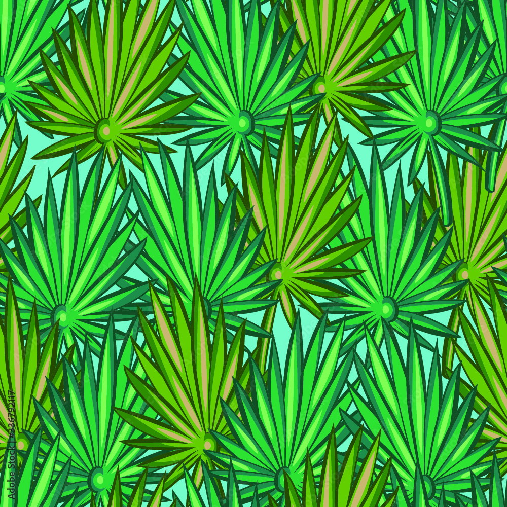 Summer exotic plant seamless pattern. Tropical palm leaves background