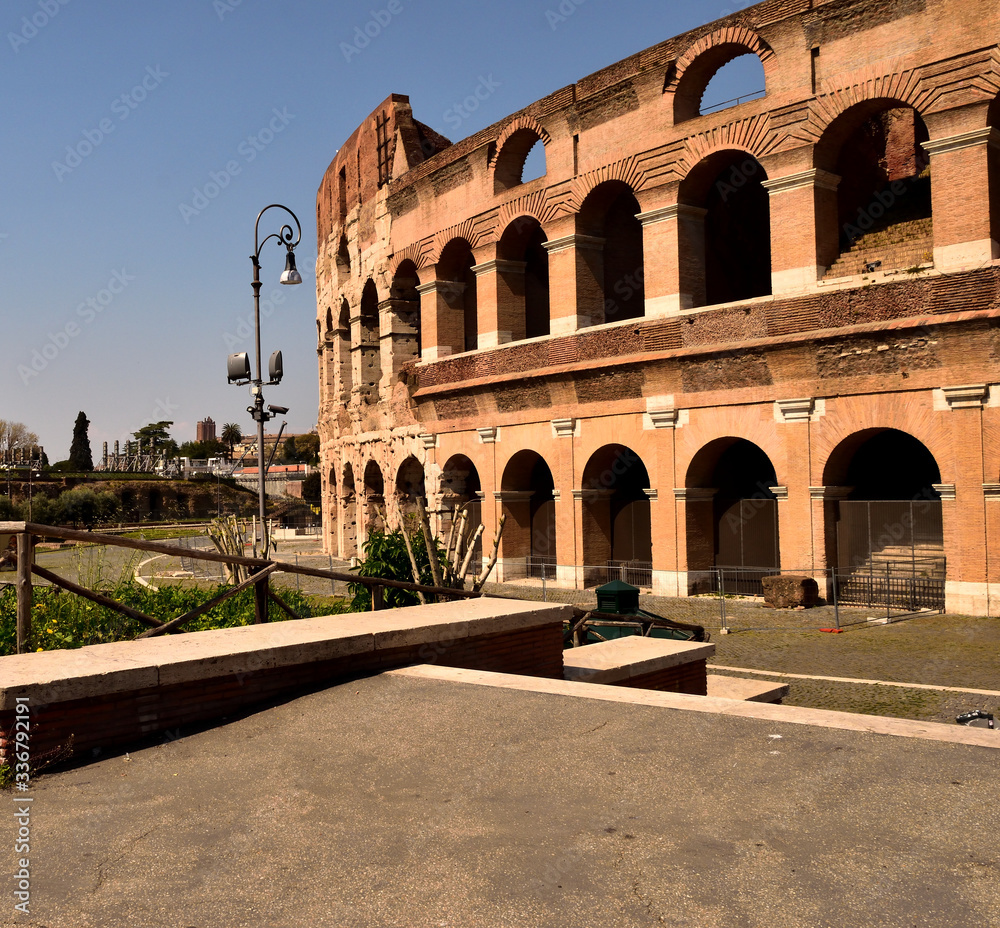View of the Colosseum without tourists due to the lockdown