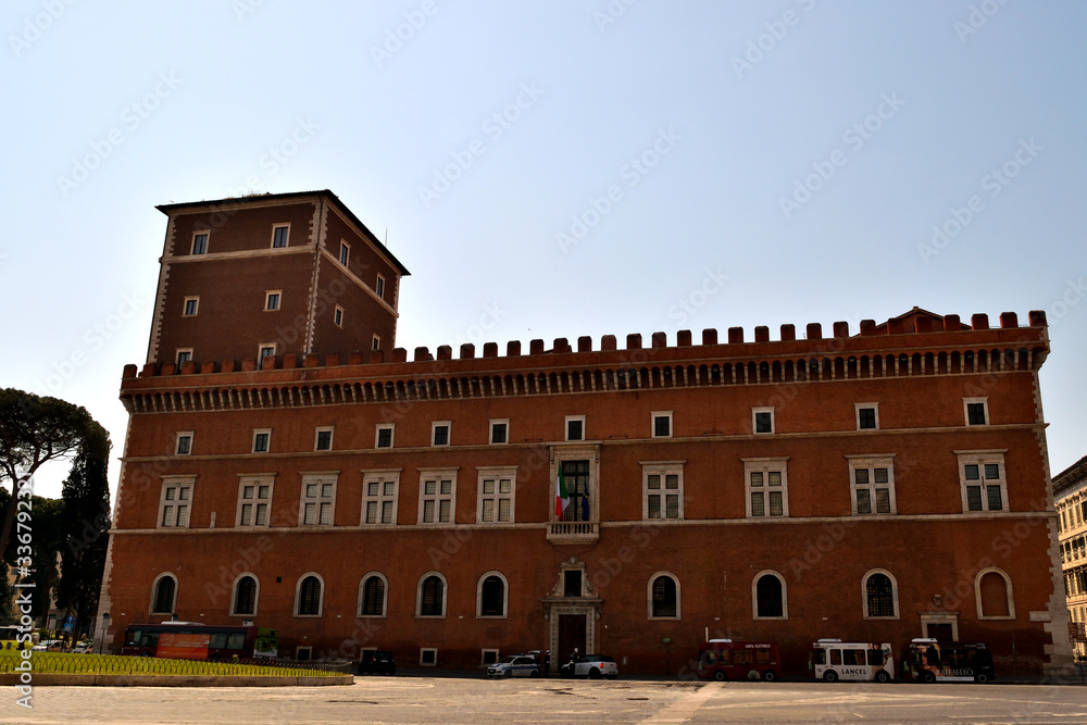 View of the Palazzo Venezia without tourists due to the lockdown