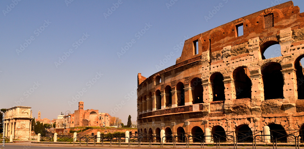 View of the Colosseum without tourists due to the lockdown