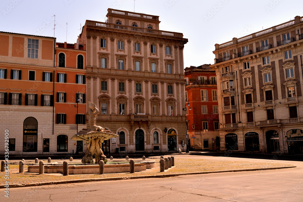 View of the Barberini Square without tourists due to the lockdown