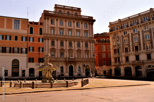 View of the Barberini Square without tourists due to the lockdown