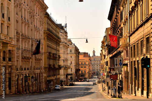 Fototapeta Naklejka Na Ścianę i Meble -  View of the Tritone street without tourists and traffic due to the lockdown
