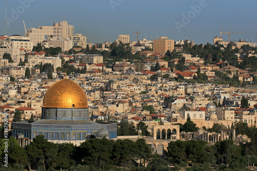Dome of the Rock, Islamic shrine located on the Temple Mount in the Old City of Jerusalem, Israel; view from the Mount of Olives