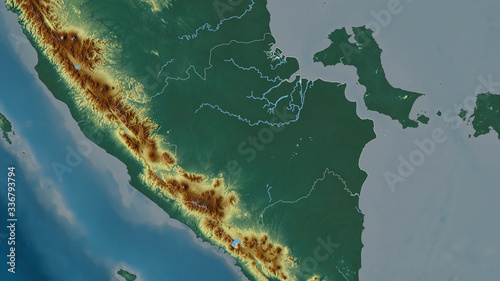 Sumatera Selatan, Indonesia - outlined. Relief photo