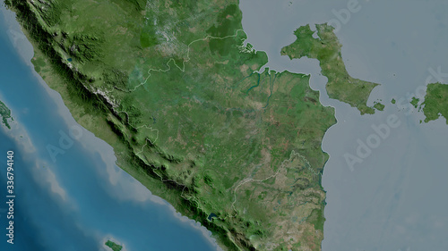 Sumatera Selatan, Indonesia - outlined. Satellite photo