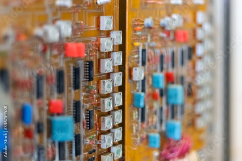 Wallpaper Mural Electric control panel. Circuit boards with microchips and resistors. Close-up. Torontodigital.ca