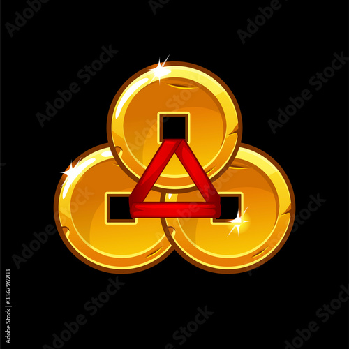 Icon of chinese golden amulet of feng shui coins.