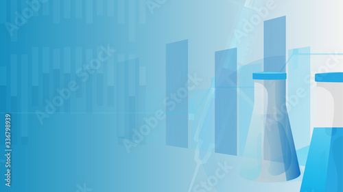 Health Costs, abstract background with charts, medicine bottles, syringe. Vaccine costs and administration fees concept. Editable EPS Vector Illustration. Clean blue template