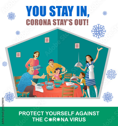 Stay at home, stay safe vector illustrations, Precaution of new Coronavirus, Prevention is better than cure,  awareness ampaign  vector illustrations photo