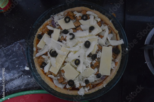  Delicious chicken pizza with whole wheat dough and space to add text