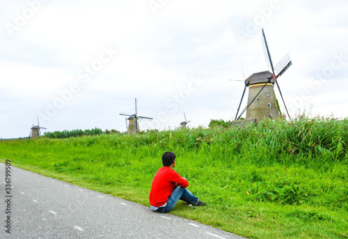 Windmills in springtime in The Netherlands