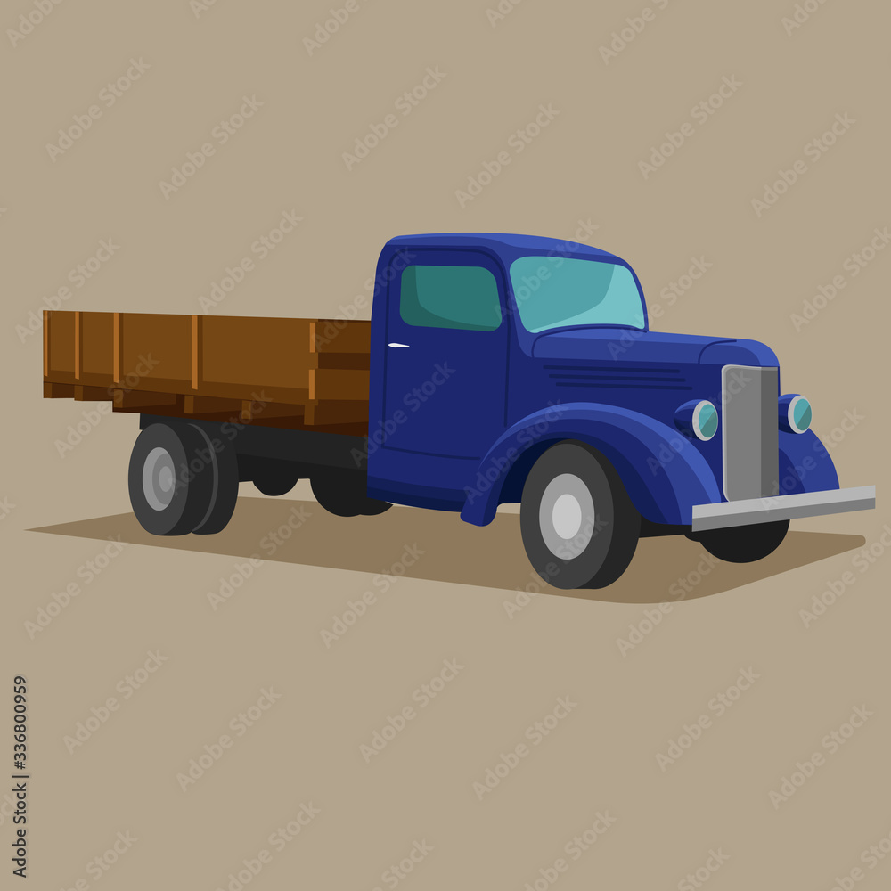 Old retro truck vector illustration. Vintage transport vehicle