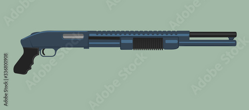 Pump action shotgun vector illustration. Powerfull firearm.