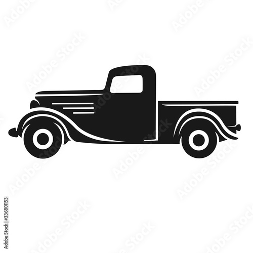 Old retro pickup truck vector illustration. Vintage transport vehicle