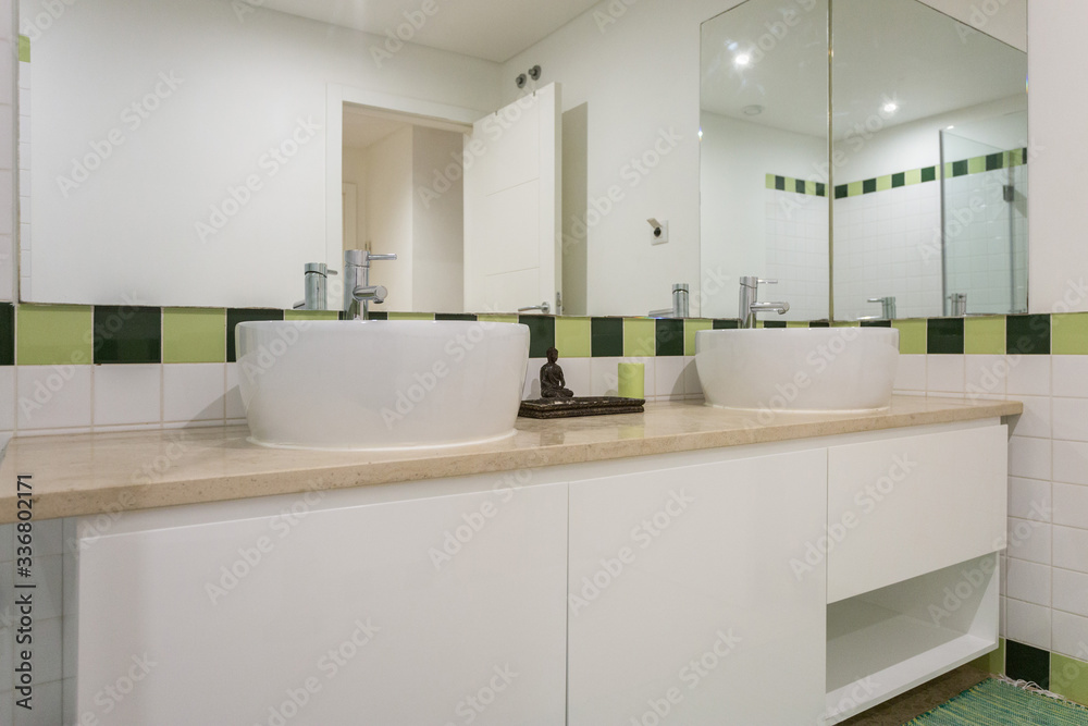Modern write bathroom. European hotel design. Modern write bathroom. European hotel design.