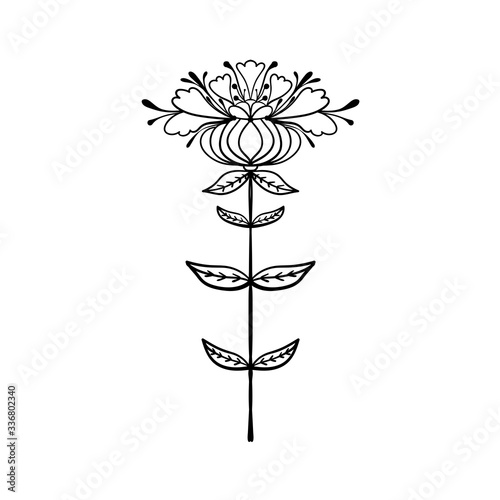 Symmetrical flower in ethnic style. Summer, spting decorative element for cards, poster, scrapbook, textile design.